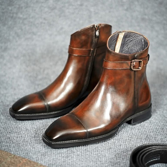Lusso | FINO Brown Hand- Painted Patina Jodhpuri Boot