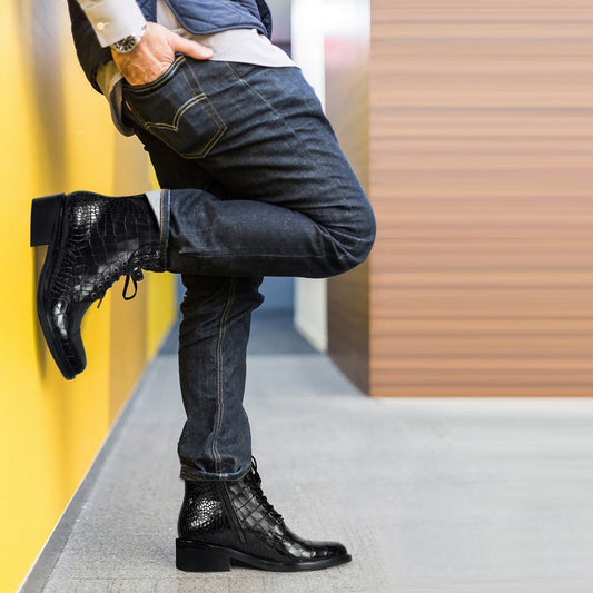 Lusso | Fino Obsidian Croc Regal Command Lace-Up Boot