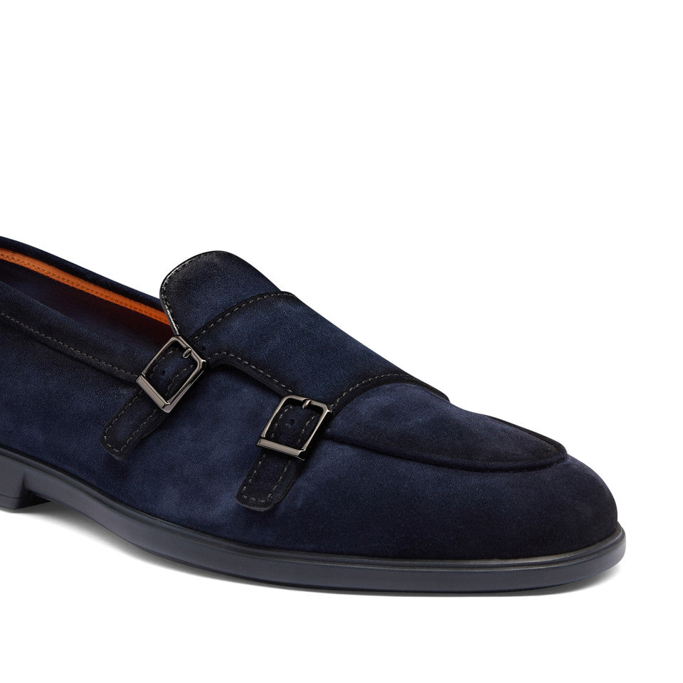 The Midnight Navy Suede Double-Monk Loafer