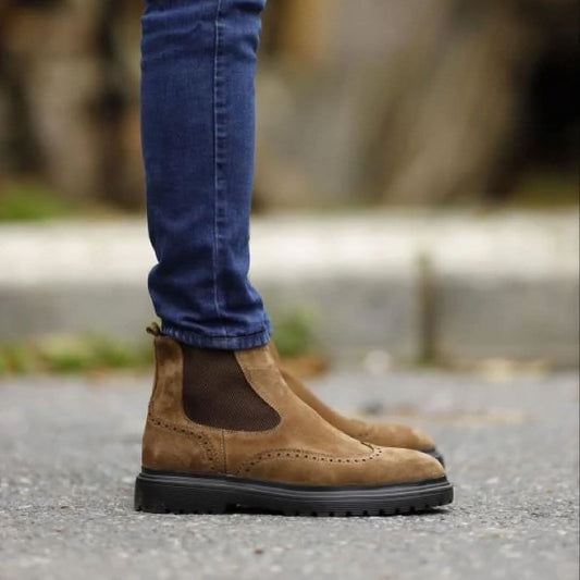 Lusso | FINO Brown Suede Leather Nubuck Chelsea Boot For Men's