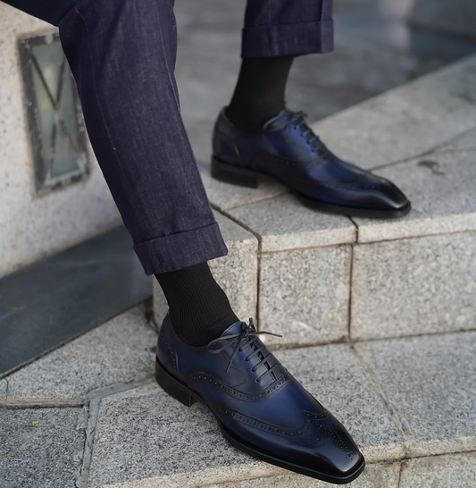 Handmade Bespoke Men's Premium Italian Blue Leather Shoe