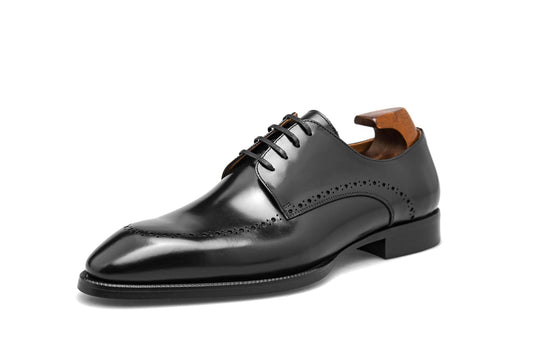 Lusso & FINO | Polished Black Derby Half Brouge Shoe for Men's