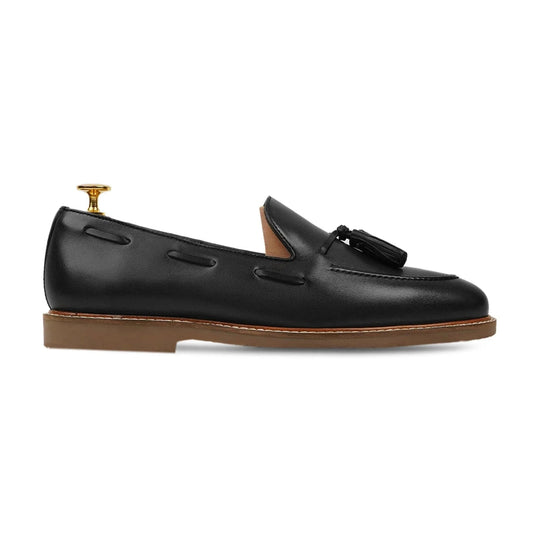 Lusso| FINO Men's black Leather Tassel Loafer
