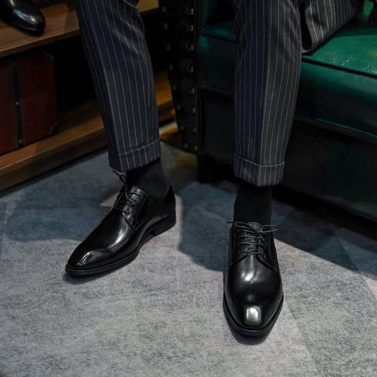 Lusso & FINO | Classic Black Derby Shoes- Elegant Men's Formal Shoes.