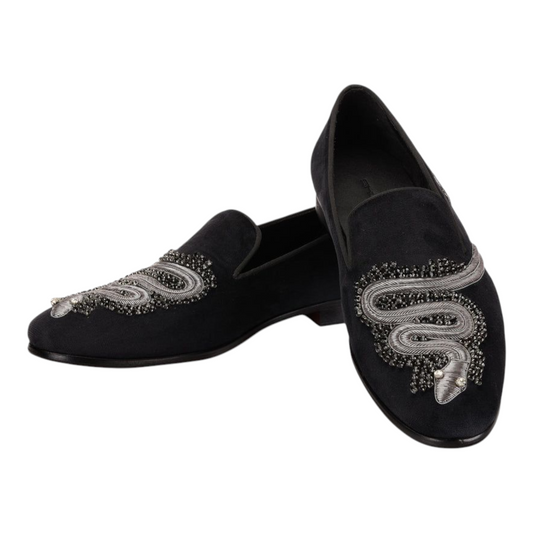 Lusso & FINO “Serpente Noire” Beaded Velvet Loafers