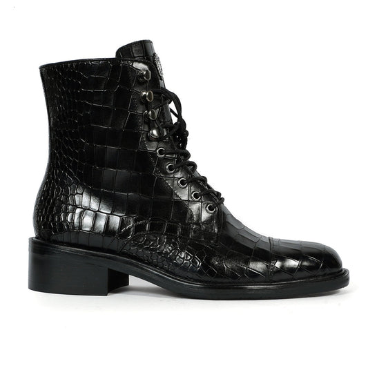 Lusso | Fino Obsidian Croc Regal Command Lace-Up Boot