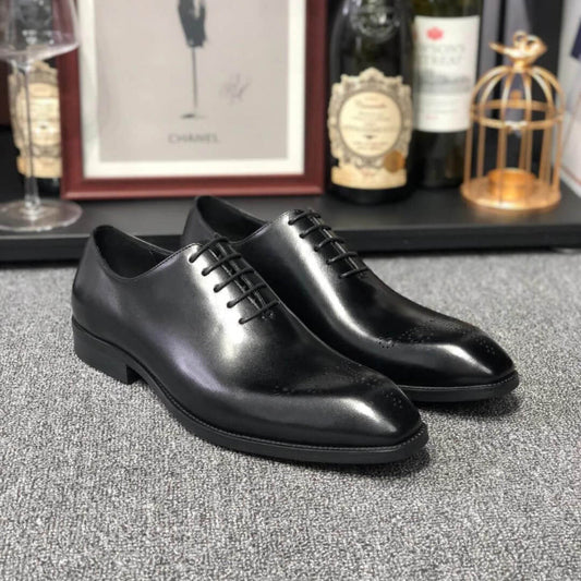 Lusso & FINO | Black Lace-up Wholecut Polished Leather Shoe For Men's
