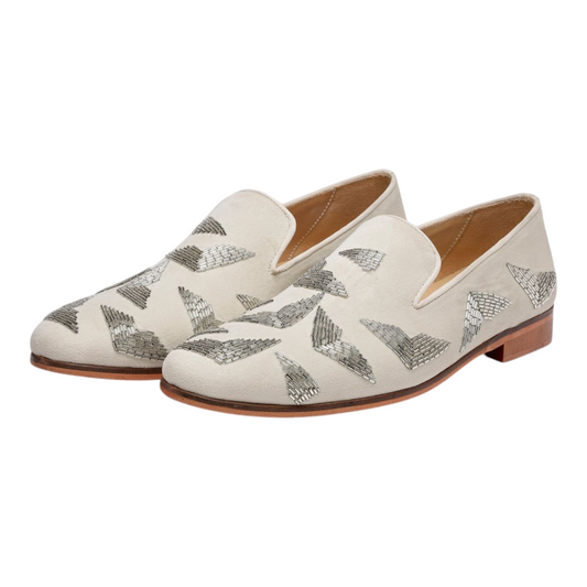 Lusso FINO “Ivory Aristo” Suede Embroidered Loafers