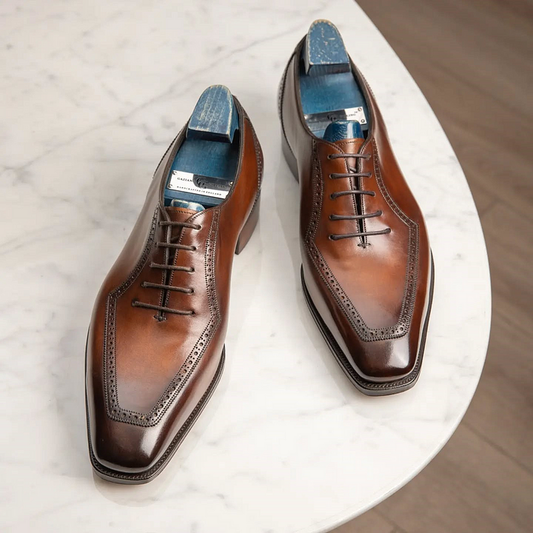 Lusso & FINO | Tan Leather Toe Cap Oxford Shoes For Men's