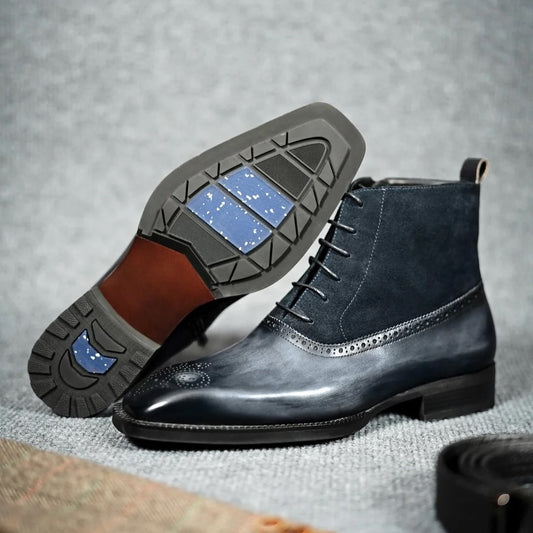 Lusso | FINO Patina Finished Gray with Suede & Zip Detail Boot For Men's