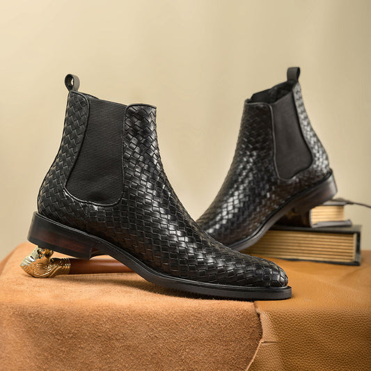Lusso | Fino The Black Weave Chelsea Boots For Men's