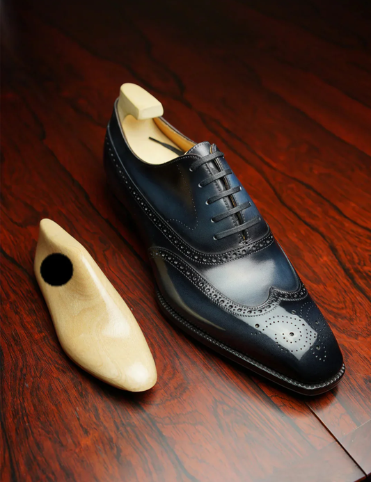 Lusso & FINO | Navy Blue Good year Welted Hand- Patina Dress Shoe For Men's