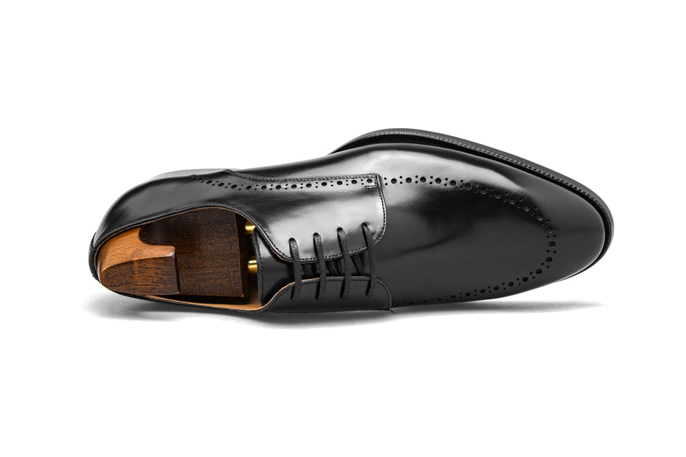 Lusso & FINO | Polished Black Derby Half Brouge Shoe for Men's