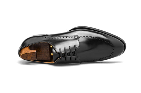 Lusso & FINO | Polished Black Derby Half Brouge Shoe for Men's