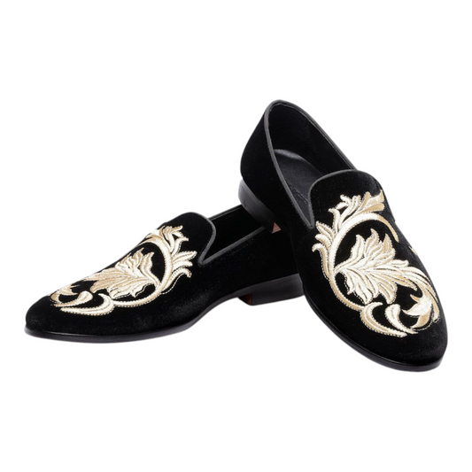 Lusso & FINO “Regal Élan” Velvet Embroidered Loafers