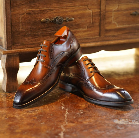 LUSSO & FINO | Hand Painted Brown & Black Shaded Derby Shoes For Men's.