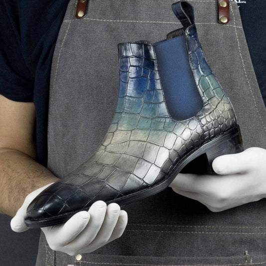 Lusso | Fino Blue and Grey  Supreme Elegance With Crocs Texture Boot
