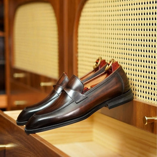 Lusso | FINO Deep Brown Leather Slip-on Toe Loafer For Men's