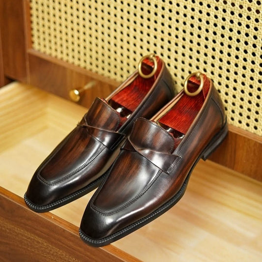 Lusso | FINO Deep Brown Leather Slip-on Toe Loafer For Men's