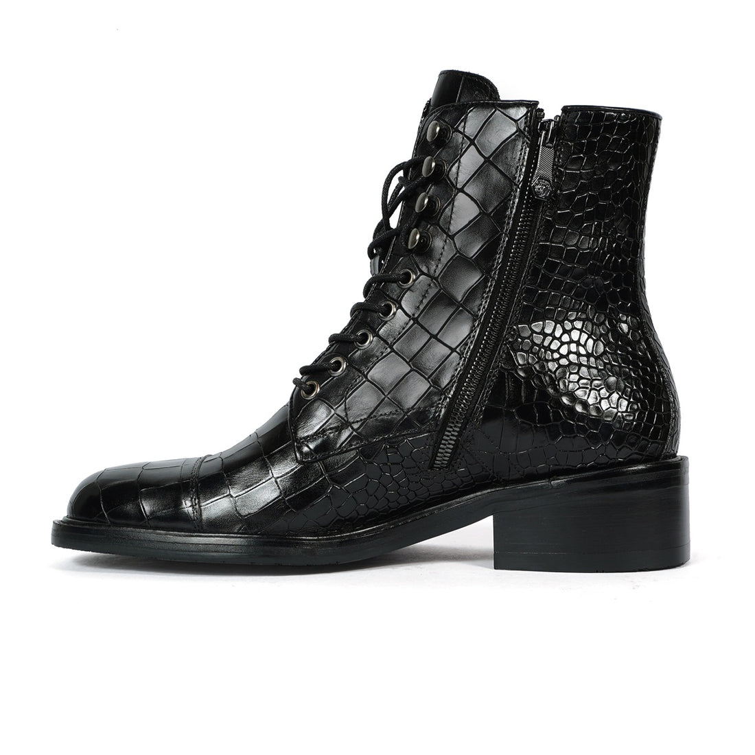 Lusso | Fino Obsidian Croc Regal Command Lace-Up Boot