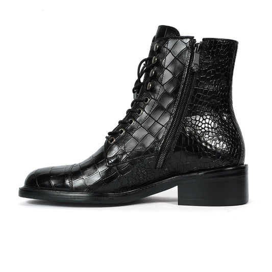 Lusso | Fino Obsidian Croc Regal Command Lace-Up Boot