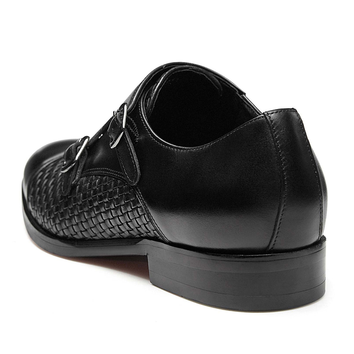 Textured Black Leather Twin Monk Shoe fit Men's