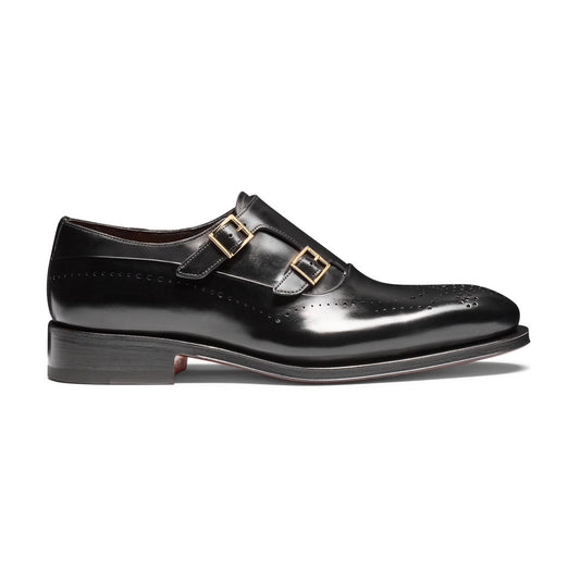 The Black Brogued Double-Monk Strap