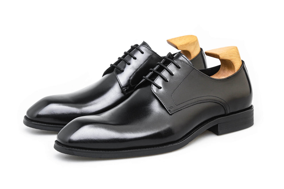 Lusso & FINO | Classic Black Derby Shoes- Elegant Men's Formal Shoes.
