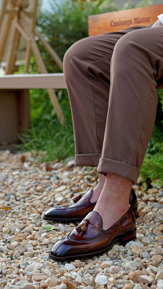 Lusso & FINO Hand Patina Brown Business Loafer For Men's