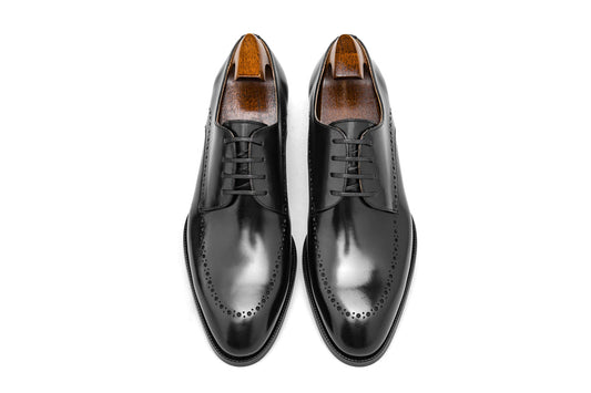 Lusso & FINO | Polished Black Derby Half Brouge Shoe for Men's