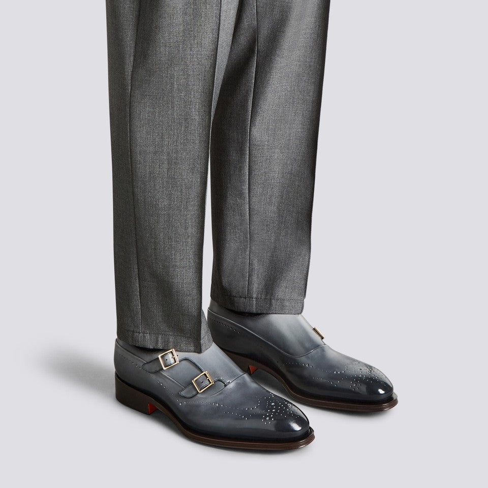 The Midnight Navy Brogued Double-Monk Strap