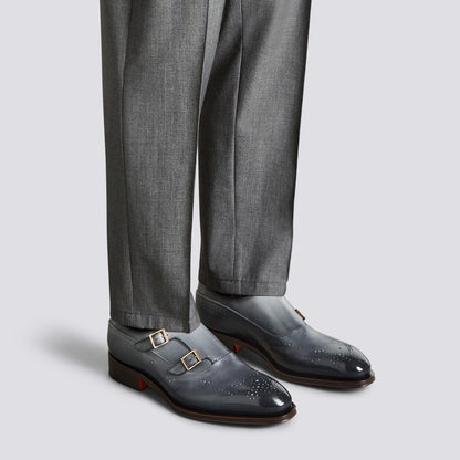 The Midnight Navy Brogued Double-Monk Strap