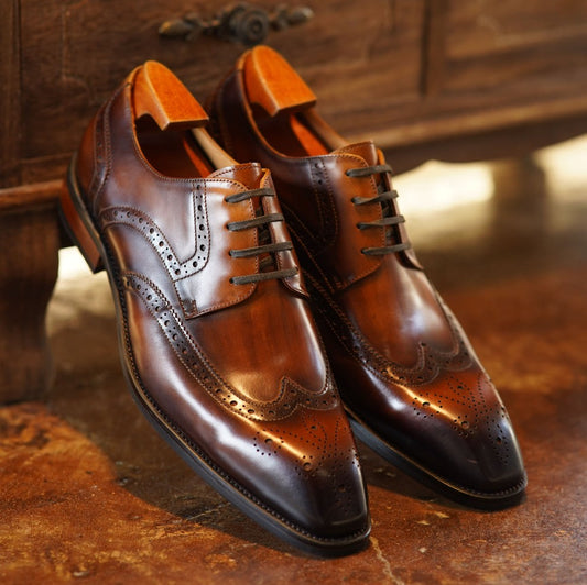 LUSSO & FINO | Hand Painted Brown & Black Shaded Derby Shoes For Men's.
