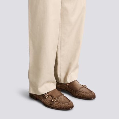 The Brown Woven Suede Double-Monk Loafer