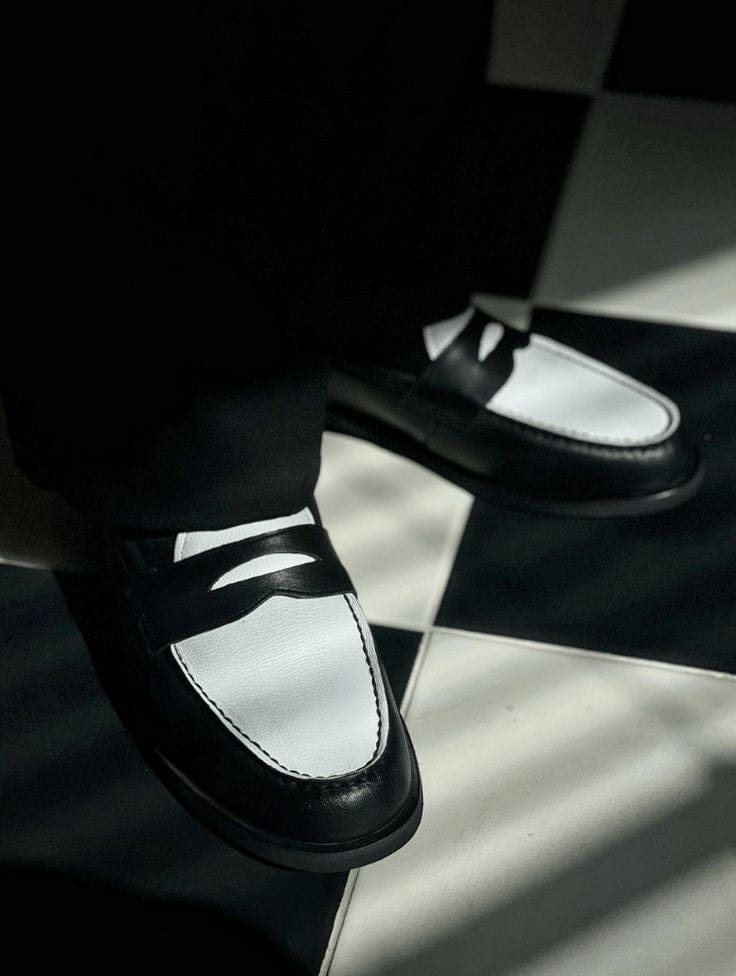 Lusso | FINO Men's Black & White leather Penny Loafer.
