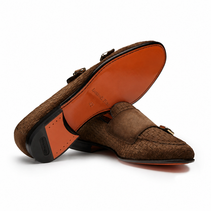 The Brown Woven Suede Double-Monk Loafer