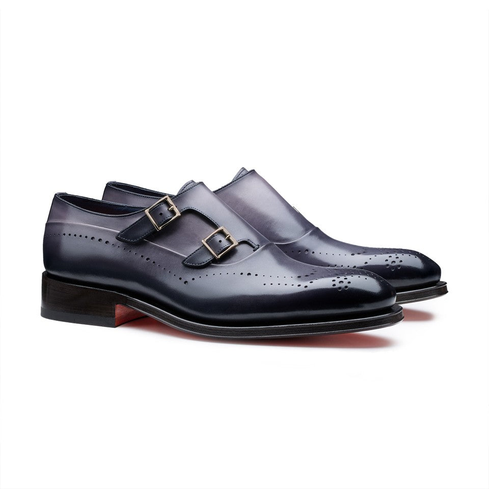 The Midnight Navy Brogued Double-Monk Strap