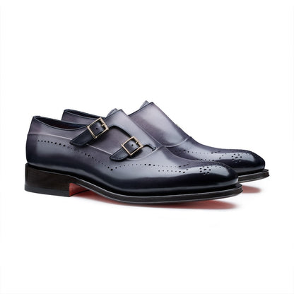 The Midnight Navy Brogued Double-Monk Strap