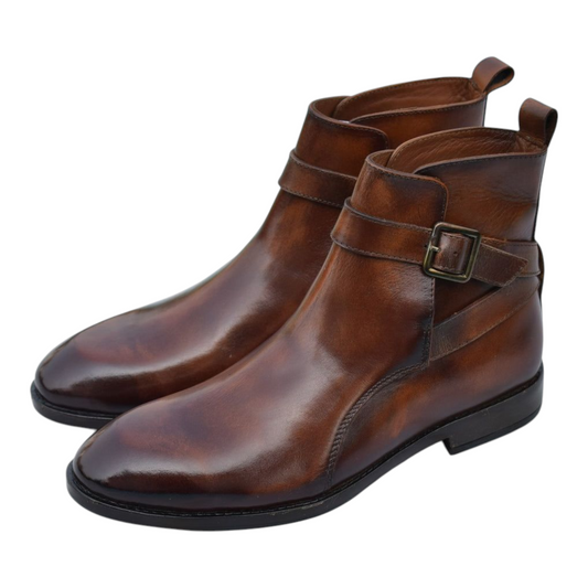 Lusso | Fino Chestnut Buckle Heritage Leather Boot for Men's