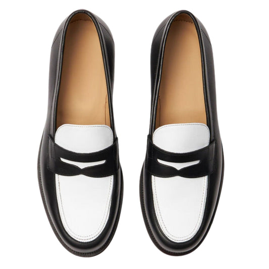 Lusso | FINO Men's Black & White leather Penny Loafer.