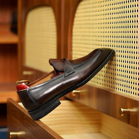 Lusso | FINO Deep Brown Leather Slip-on Toe Loafer For Men's