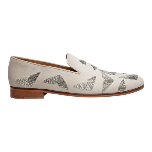 Lusso FINO “Ivory Aristo” Suede Embroidered Loafers