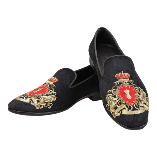 Lusso & FINO “Crown Valor” Crest Embroidered Loafers