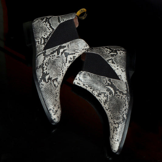 Lusso | Fino Serpent Skin Silver Eclipse Chelsea Boot
