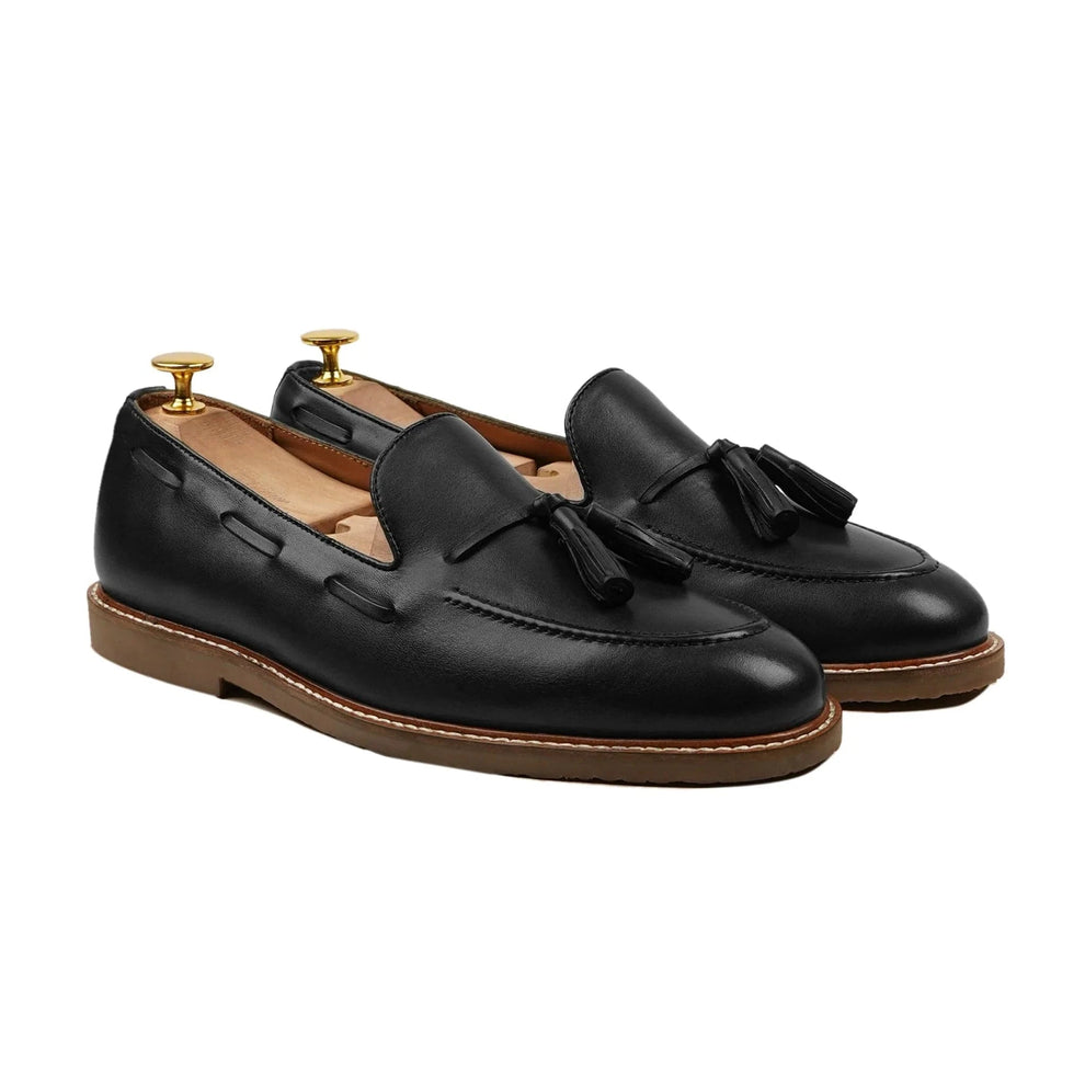Lusso| FINO Men's black Leather Tassel Loafer