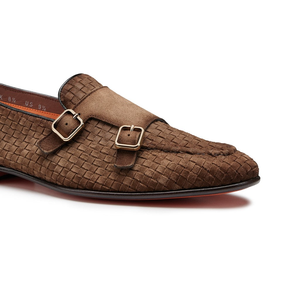 The Brown Woven Suede Double-Monk Loafer