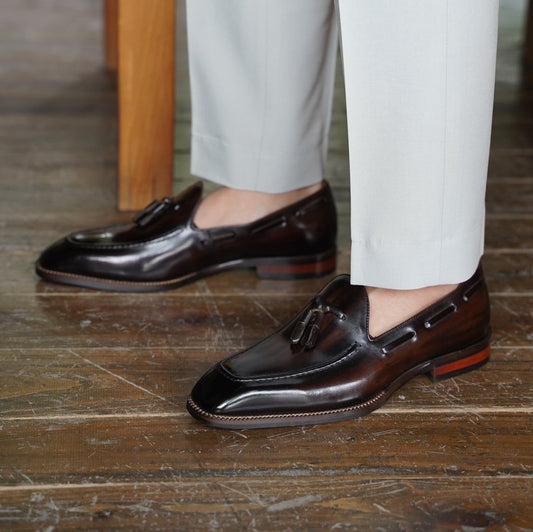 Lusso & FINO | Premium Handmade Brown Brushed  Leather Dress Loafers