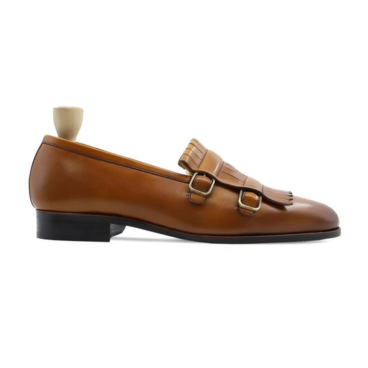 Lusso | FINO  DOPPIO Men's Tan Leather Double Monk Strap Loafers