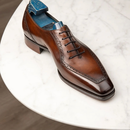 Lusso & FINO | Tan Leather Toe Cap Oxford Shoes For Men's