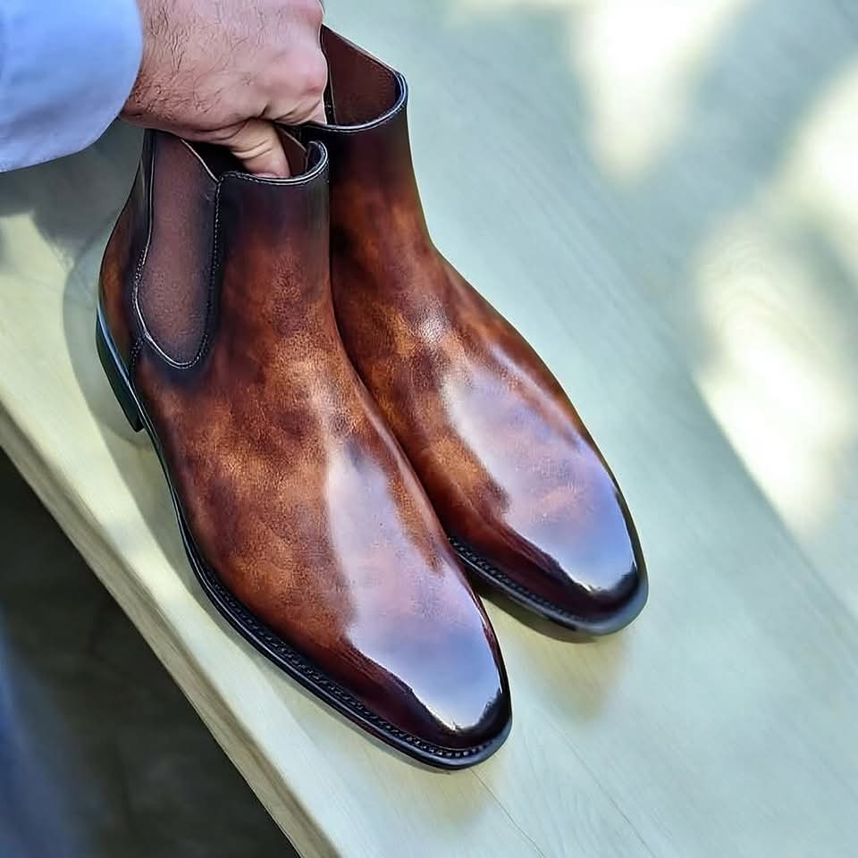 Lusso | FINO Tan Patina Finished Leather Slip on Chelsea Boot For Men's